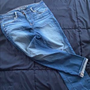 American Eagle light wash cropped jeans.